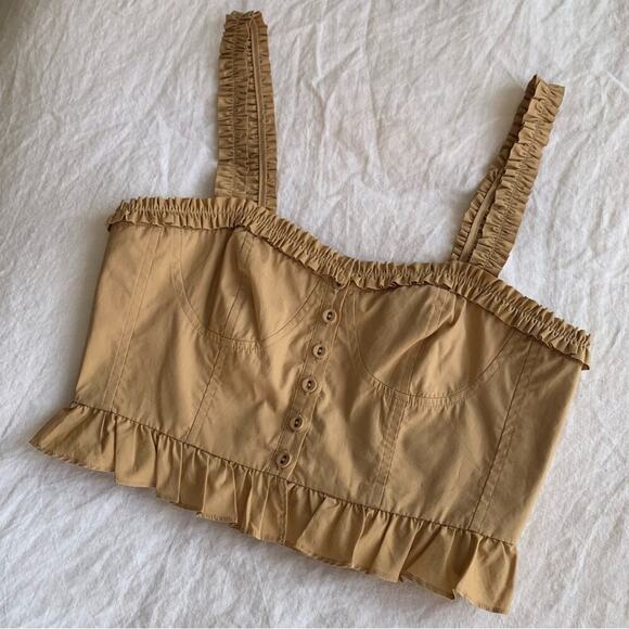 Ulla Johnson Alexandra Cotton Poplin Ruffle Bustier Cami Camisole Top Cedar - Picture 2 of 9